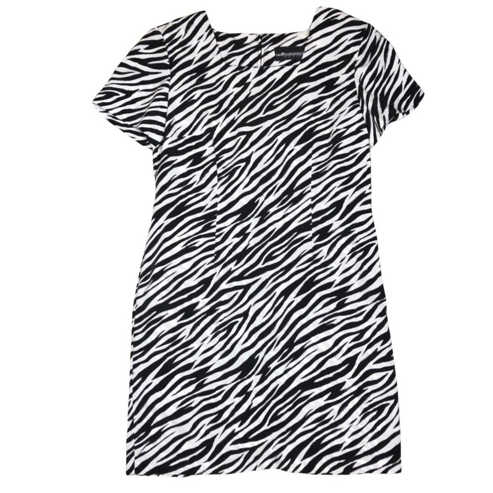 Vintage Zebra Print Square Neck Dress – Short Sleeve – Size 10P